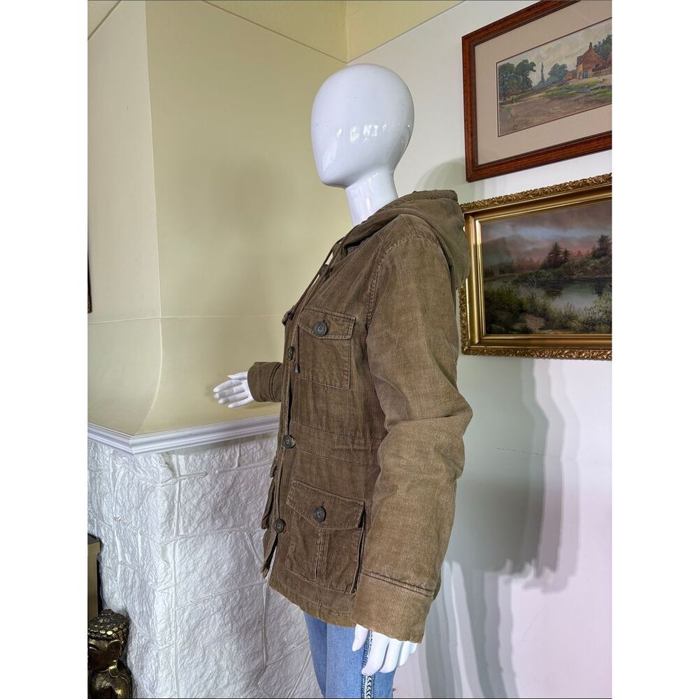Roots Corduroy Hooded Military Green Zip Up Jacket - Picture 3 of 13